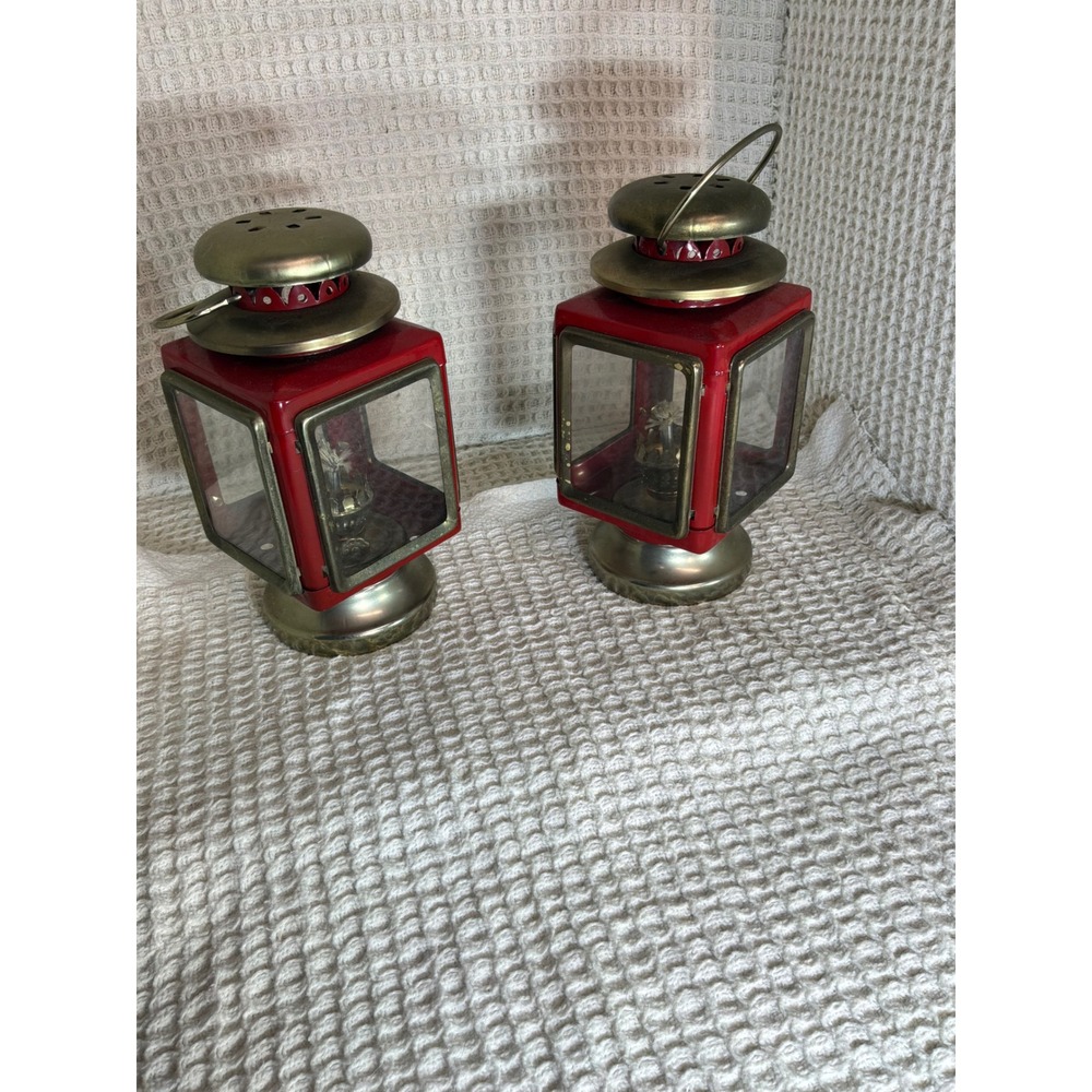 Vintage Unisex Unbranded Miniature Oil Lantern Set OS Red Gold